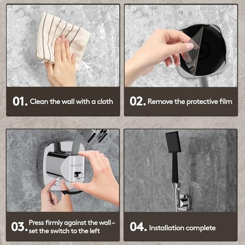 Shower Head Holder with Suction | 360° Swivel | Gray | Tool-free install in seconds, 360° swivel head, 10kg built-in storage hook, removable, rust-resistant, strong suction grip - color: Gray