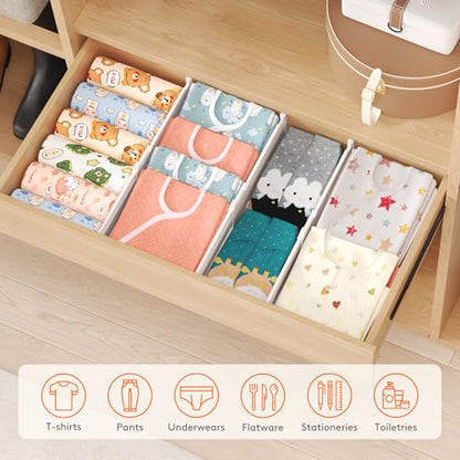 Lifewit 9 Pack 4" High Drawer Dividers, Adjustable Drawer Organizer Clothes | 13.8"-22.2" Expandable White Plastic Separators for Dresser, Kitchen, Cabinet, Nursery, Office, Socks & Underwear Storage - size: 4"H, 13.8-22.2"L