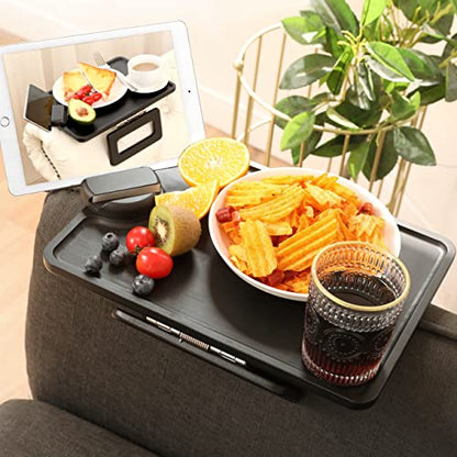 Smatdecis Couch Arm Tray Table Sofa Arm Clip, Armrest Tray Table Suitable for Home Drinks/Fast Food/Fruit Etc, Large Size Multi-Function Black(360° Rotating Stand A) - color: Black, size: 13" x 9.4"(360°A)