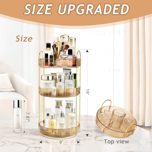 360 Rotating Makeup Organizer, 3 Tier Vanity Counter Storage (Gold) | Clear Acrylic-Like Trays with Gold Frame, 360° Spinning, for Vanity, Bathroom, Perfume, Cosmetics, Skincare - color: New-GOLD2