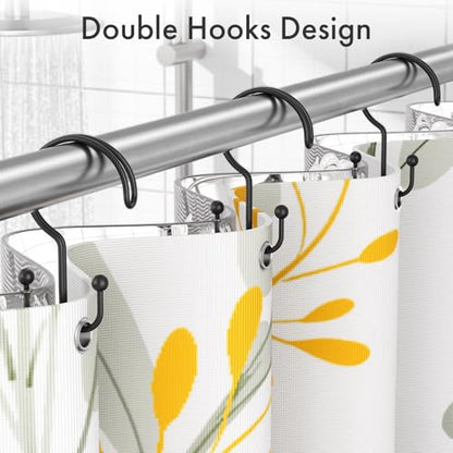 Bathway Black Shower Curtain Hooks Ring, 24 Pcs Double Sided Shower Hooks, Rust Proof Metal Shower Hooks for Bathroom, Anti-Drop Shower Rings for Shower Curtain & Liners - color: Black-24pack, style: Double-layer Shower Hooks