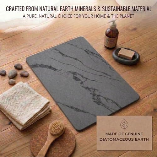 Stone Bath Mat – Diatomaceous Earth Quick Drying Non-Slip Bathroom Mat – Absorbent Diatomite Shower Mat, Durable & Easy to Clean, Modern, 23.6" x 15.3", (Charcoal Black - Marble) - color: Charcoal Black - Marble
