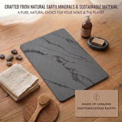 Stone Bath Mat – Diatomaceous Earth Quick Drying Non-Slip Bathroom Mat – Absorbent Diatomite Shower Mat, Durable & Easy to Clean, Modern, 23.6" x 15.3", (Charcoal Black - Marble) - color: Charcoal Black - Marble