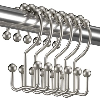 Titanker Shower Curtain Hooks Rings, Rust-Resistant Metal Double Glide Shower Hooks for Bathroom Shower Rods Curtains, Set of 12 Hooks - Matte Nickel - color: Matte Nickel, style: Modern