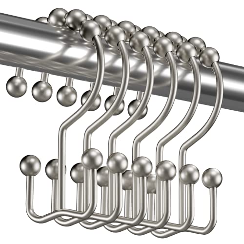 Titanker Shower Curtain Hooks Rings, Rust-Resistant Metal Double Glide Shower Hooks for Bathroom Shower Rods Curtains, Set of 12 Hooks - Matte Nickel - color: Matte Nickel, style: Modern
