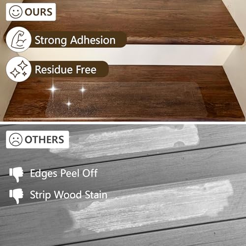 Clear Non Slip Stair Treads - 24"x6", 18-Pack Anti Slip Strips for Wooden Steps Indoor, Transparent Adhesive Pre-Cut Step Grips, Safety for Elderly, Children and Dogs - size: 6" x 24"