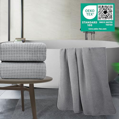 POLYTE 430 GSM Poly Blend Microfiber Waffle Bath Sheet XL Set, 35x70 in | 2 Pack, Oversize, Lint Free, Quick Dry - color: Gray, size: X Large