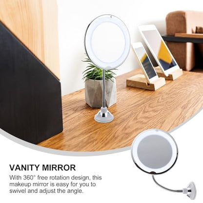 FRCOLOR Rotating 360° Makeup Mirror with Suction Cup 10x Magnifying Vanity Mirror LED Lighted Cosmetic for Bathroom and Travel Use