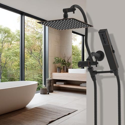 Hibbent All Metal cUPC Certified Shower Head, 10'' High Pressure Rainfall Showerhead Combo, Handheld Shower Wand, 12'' Adjustable Extension Arm, 4-Spray, 71'' Hose, Shower Holder, Oil Rubbed Bronze - color: Oil Rubbed Bronze, style: Square 10''