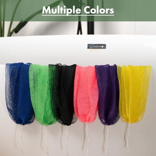 Bathway African Net Sponge Authentic with Handles (Set of 2), African Exfoliating Net Sponge, Exfoliating Body Scrubber Bath Sponge - Bathing Accessories with Storage Bag (Purple & Green) - color: Purple & Green