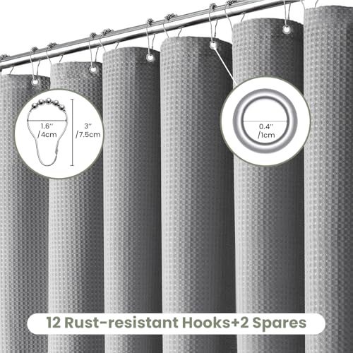 Inhousolu Fabric Shower Curtain, Waffle Weave 230 GSM Polyester, Weighted Hem, Metal Hooks Included, Water Repellent Washable, 72 x 84 Inch, Gray - color: Grey, size: 72"W x 84"L (Pack of 1)