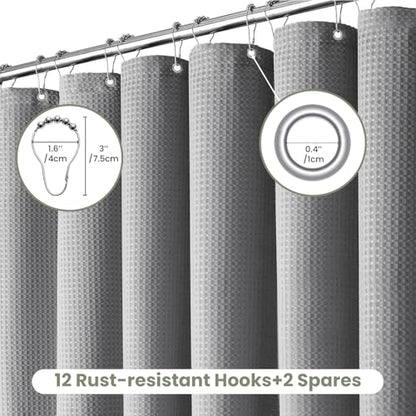 Inhousolu Fabric Shower Curtain, Waffle Weave 230 GSM Polyester, Weighted Hem, Metal Hooks Included, Water Repellent Washable, 72 x 84 Inch, Gray - color: Grey, size: 72"W x 84"L (Pack of 1)