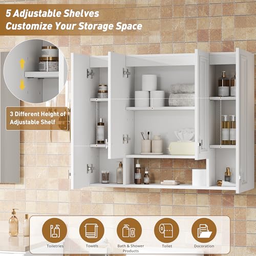 Marzzi 36" x 28" Bathroom Medicine Cabinet with Open Shelf | Wall Mounted Bathroom Storage Cabinet with Adjustable Shelves, Over The Toilet Wall Cabinet, Painted Finish - color: White