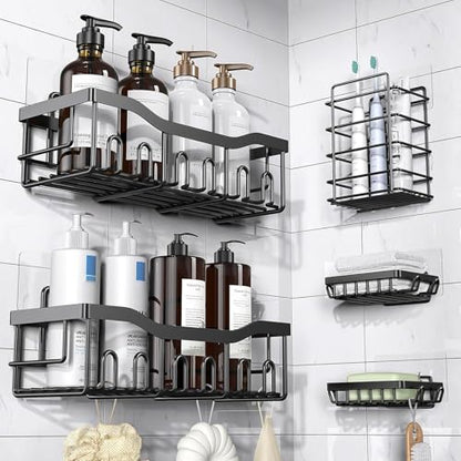 14 Pack Shower Caddy Adhesive Replacement, Strong Adhesive Hooks, Waterproof Shower Adhesive Strips, No Drilling, for Bathroom Storage Shelves and Kitchen Racks - color: Transparent-Upgrade 14Pack