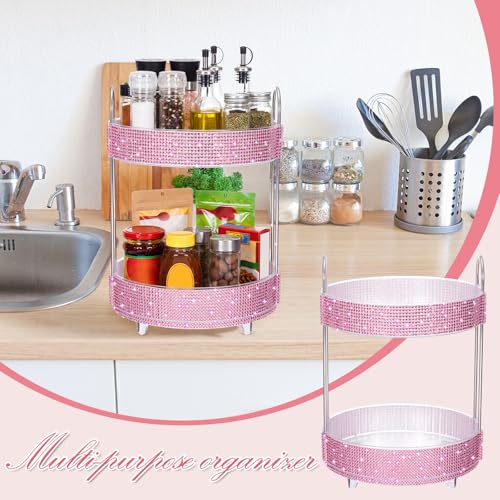 360 Rotating Rhinestone Perfume Organizer,2 Tiers,Resin Diamond,Pink - color: Pink, size: 2 Tiers, style: Resin Diamond