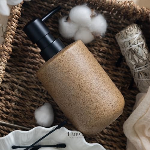 EMPO Ceramic Hand Soap Dispenser with Matte Black Pump, Stone-Textured Wabi-Sabi Liquid Dispenser for Bathroom Vanity and Kitchen Sink (350ml/11.83oz) - size: 350 ml