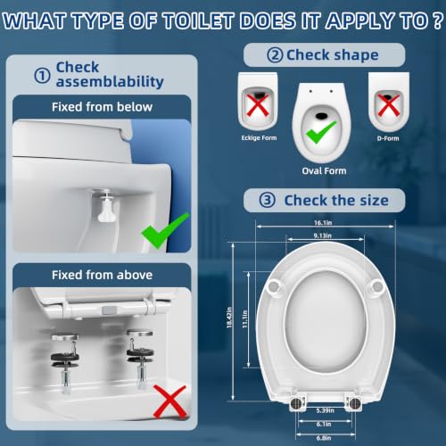 Elevated Toilet seat 3 Inch, Round Toilet seat risers for Seniors, Slow Close, Heavy Duty, Never Loosen, Raised Toilet seat Round Bowl, White(17.3”)