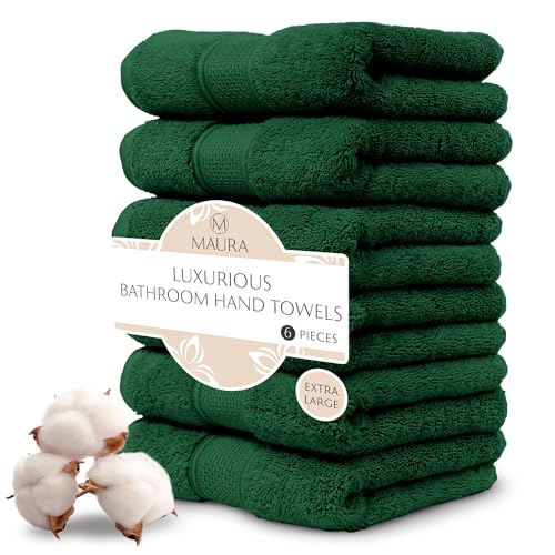 MAURA Hunter Green Hand Towels for Bathroom. Luxury Turkish Cotton Bath Hand Towels Set of 6. Ultra-Soft, Thick & Plush - Dark Green - color: Midnight Green, size: Hand Towel (6-Pack)