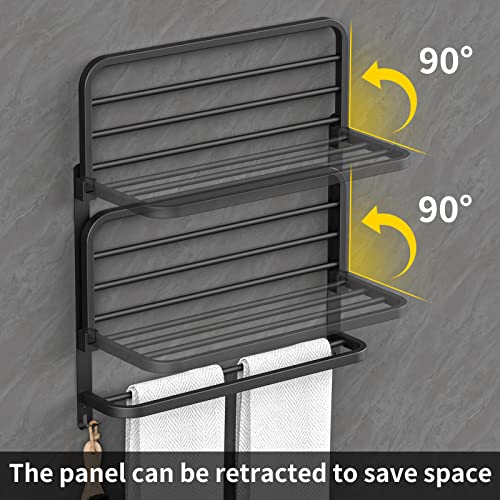 CAXIMSY 22.8Inch Towel Rack for Bathroom and Lavatory Towel Hanger with Wall Mount Towel Bars 304 Stainless Steel No Drill (Collapsible Black Towel Rack) - color: Collapsible Black Towel Rack