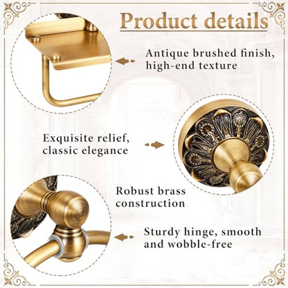 2 Pieces Set Antique Brass Toilet Paper Holder Retro Brass Hand Towel Ring Tissue Roll Paper Hanger Bathroom Hardware Wall Mounted Vintage Bathroom Accessories(Style 2) - style: Style 2