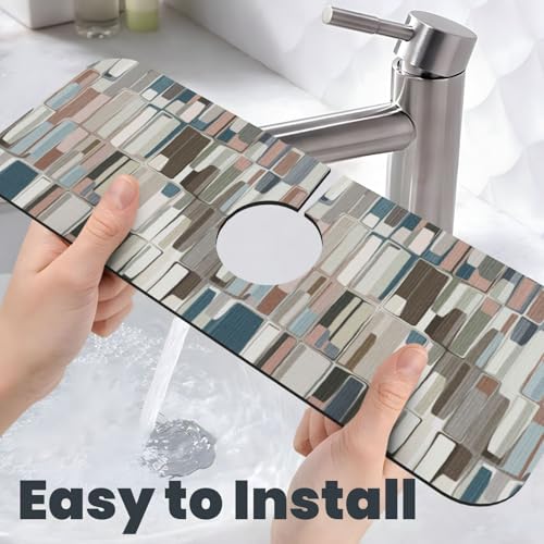 Abstract Boho Mid Century Modern Kitchen Sink Splash Guard Faucet Mat Super Absorbent Fast Drying Mat Sink Gadgets-Fast Drying Pad Sink Mat For Kitchen Bathroom (15" X 5.5" ) - color: Abstract Boho Mid Century Modern