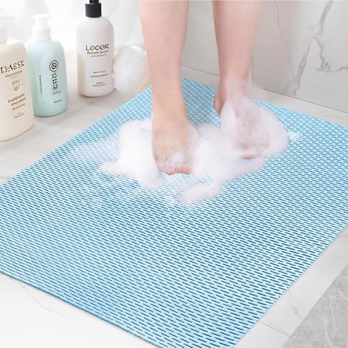 Square Shower Mat: 32"x32" Extra Large Non Slip Shower Mats for Inside Shower, Trimmable PVC Anti Slip Shower Stall Mats, Quick Dry Stand Up Shower Mat for Elderly, Kids - color: Blue, size: 32" x 32" (Square)