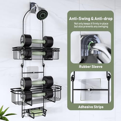 WXCGX Hanging Shower Caddy Over Shower Head Organizer: Stainless Rustproof Bathroom Storage Rack Basket with Soap Holder, Hooks - Large Capacity Bathroom Shelf for Shampoo, Conditioner