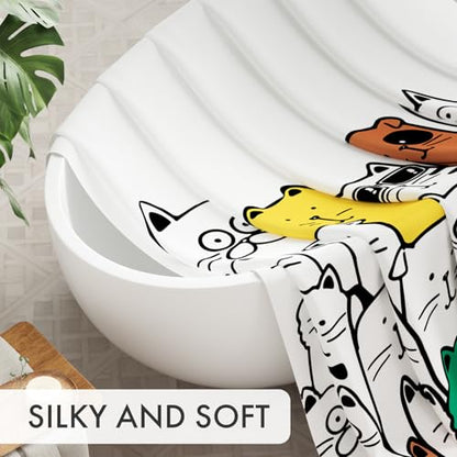 AmazerBath Shower Curtain, Washable Cute Kitty Carnival Cloth Shower Curtain Set with 12 Metal Hooks, Kawaii Waterproof Fabric Black and White Shower Curtain for Kids' Bathroom, 72x72 Inches - color: D- Kitty Carnival+12 Metal Hooks, size: 72"W x 72"L (Pa