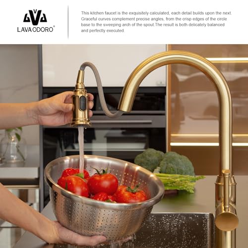 Lava Odoro Magnetic Bronze Gold Kitchen Faucet with Pull Down Sprayer | Gold Kitchen Sink Faucet with Magnetic Docking, 3-Function Sprayhead 1 Hole, Deck Plate Included, KF421-BB-M - color: Brushed Bronze, style: 3-Mode, Magnetic