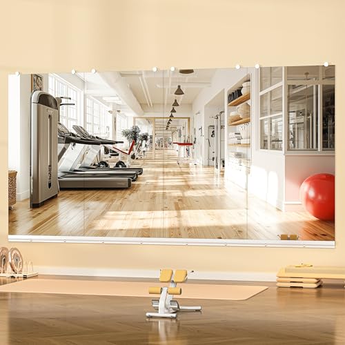 Hasipu Home Gym Mirror, 48"x24" Each, 4-Pack Frameless Wall Mounted Mirrors with Glass Clamps & 2 Aluminum Rail, Large Body Mirror for Home Gym, Yoga Studio, Bedroom, Silver Tempered Glass - size: 48"x24" - 4PCS