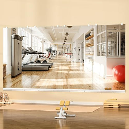 Hasipu Home Gym Mirror, 48"x24" Each, 4-Pack Frameless Wall Mounted Mirrors with Glass Clamps & 2 Aluminum Rail, Large Body Mirror for Home Gym, Yoga Studio, Bedroom, Silver Tempered Glass - size: 48"x24" - 4PCS