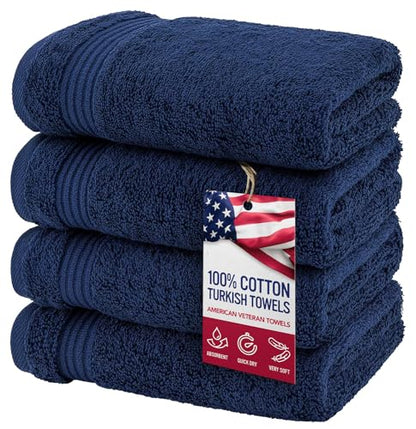 American Veteran Towel, Hand Towels for Bathroom Set of 4, 100% Cotton Turkish Hand Towel Sets, Soft Hand Face Towels, Navy Blue Hand Towels - color: Navy Blue