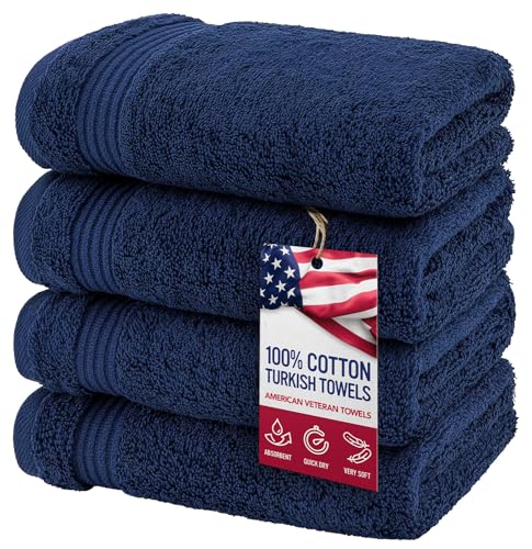 American Veteran Towel, Hand Towels for Bathroom Set of 4, 100% Cotton Turkish Hand Towel Sets, Soft Hand Face Towels, Navy Blue Hand Towels - color: Navy Blue
