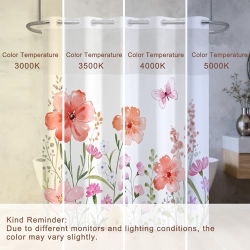 No Hook Shower Curtain with Snap in Liner, Double Layer Waterproof Bathroom Shower Curtain with Mesh Top Window and Weighted Hem, Machine Washable Farmhouse Floral Bath Curtain, 71" W x 74" L - color: Pastel Watercolor Floral