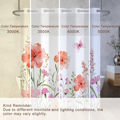 No Hook Shower Curtain with Snap in Liner, Double Layer Waterproof Bathroom Shower Curtain with Mesh Top Window and Weighted Hem, Machine Washable Farmhouse Floral Bath Curtain, 71" W x 74" L - color: Pastel Watercolor Floral