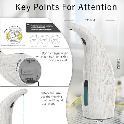 Automatic Soap Dispenser, 300 mL, 4 Levels, Rechargeable | Touchless sensor dispensing with 4 adjustable output levels, a 300 mL tank, and convenient magnetic charging for daily use - color: White Grain