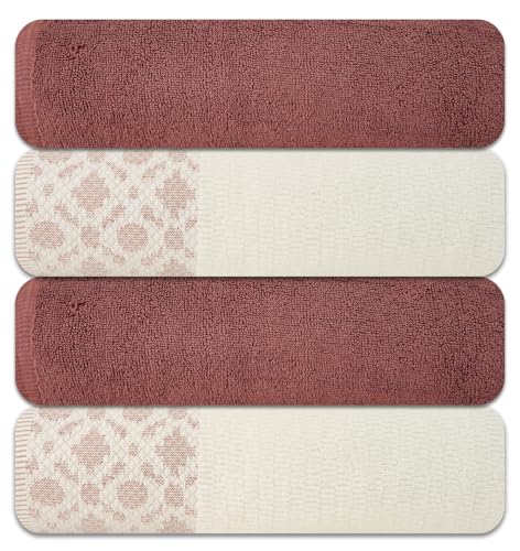 ELITE 4 Pack Luxury Jacquard Bath Towel Set – 100% Cotton, 600 GSM Ultra Soft & Absorbent Towels – Elegant Floral Pattern – 4 Large Bath Towels 27"x54" for Bathroom, Gift Spa & Hotel (Deco Rose) - color: Deco Rose