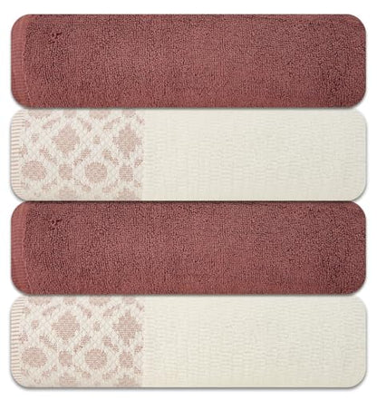 ELITE 4 Pack Luxury Jacquard Bath Towel Set – 100% Cotton, 600 GSM Ultra Soft & Absorbent Towels – Elegant Floral Pattern – 4 Large Bath Towels 27"x54" for Bathroom, Gift Spa & Hotel (Deco Rose) - color: Deco Rose