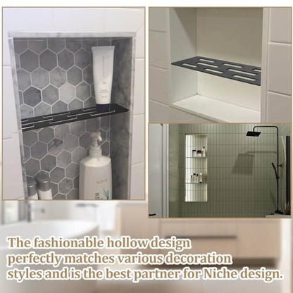 12 Inch Shower Niche Shelf Powder Coated 316 Stainless Steel Tile Insert | Rectangular Shelf for 12 Inch Tile Prefabricated Niches, Fits 1/8 Inch Grout Lines, Shower Niche Insert Powder Coated Finish - size: 316 Stainless Steel - Black