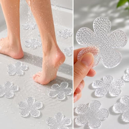 12 Pack Clear Non-Slip Shower Stickers, Bathtub Safety Appliques with Powerful Adhesive, Ideal for Kids, Adults and Seniors, Free Scraper Included