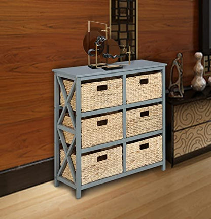 3 Tier X-Side End Storage Cabinet, Gray | 6 Wicker Baskets - color: Grey, size: 15.5"D x 29.3"W x 30"H (6 Drawers)