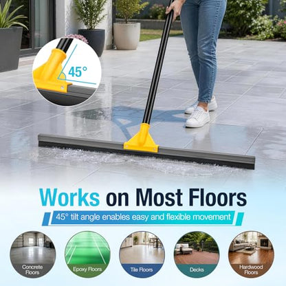 SOBONNE 24" Floor Squeegee for Concrete Floor Water Removal | Heavy Duty Large Rubber Squeegee Broom/ 57" Long Handle for Tiles Window Shower Garage Patio Deck Pool/Yellow - size: 24 Inch Floor Squeegee