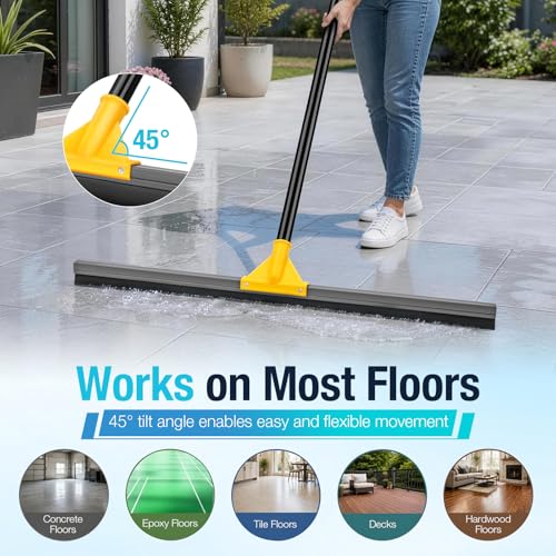 SOBONNE 30" Large Floor Squeegee Broom for Concrete Water Removal | Heavy Duty Double Rubber Water Squeegee/57" Long Handle for Tile Deck Bathromm Pool Warehouse Outdoor/Yellow - size: 30 In Floor Squeegee