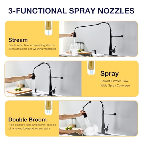 Kitchen Faucets with Pull Down Sprayer, High Arc Single Handle Classic Stainless Steel Sink Faucet 1 or 3 Hole, Suitable for Farmhouse Camper Laundry Rv Bar, Matte Black - color: Matte Black, style: Modern