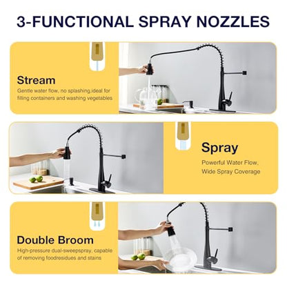 Kitchen Faucets with Pull Down Sprayer, High Arc Single Handle Classic Stainless Steel Sink Faucet 1 or 3 Hole, Suitable for Farmhouse Camper Laundry Rv Bar, Matte Black - color: Matte Black, style: Modern