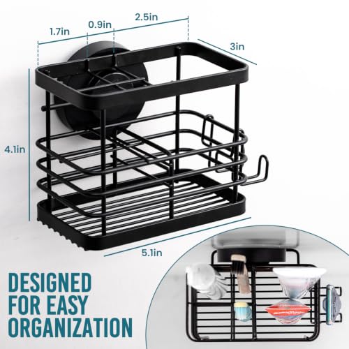 TAILI Powerful Suction Cup Toothbrush Holder, Segmented Design, Anti-Puddling Metal Shower Toothbrush Holder, No Drilling Removable Organizer for Bathroom Toothpaste, Razor, Kitchen and Office Items - color: Black Plus