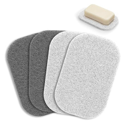 Soap Saver Pads for Bar Soap Holder, Non-Slip Reusable Soap Sponge Saver | 4 Pack Self-Draining Soap Dish Lifting Pad for Shower, Bathroom & Kitchen, Quick-Dry, BPA-Free, Easy to Clean White and Gray