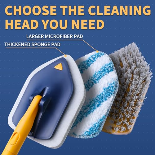 BOOMJOY Tub Scrubber with Long Handle, 58" Extendable 3 in 1 Tub Cleaner Brush with Long Handle, No Scratch Shower Cleaning Brush for Bathtub, Bathroom Ceilings, Toilet, Kitchen, Floor - color: Blue