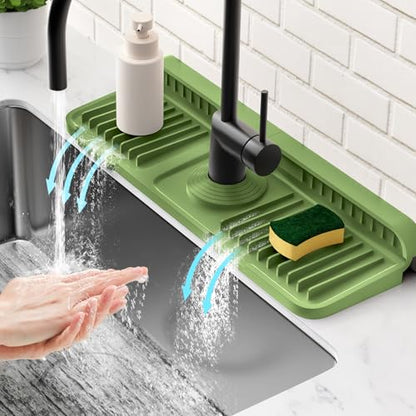 14.6 inch Faucet Mat for Kitchen Sink Splash Guard[7° Slope Fast Self-draining][Snap Lock Fit]Kitchen Sink Faucet Mat Splash Guard Kitchen Sink Area Water Splash Guard Behind Faucet Draining Mat - color: Green, size: 14.6" x 5.5"