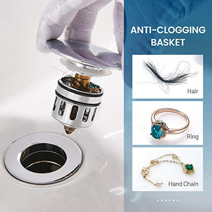 Vessel Sink Drain,Bathroom Pop-up Drain with Detachable Basket Stopper, Anti-Explosion and Anti-Clogging Drain Strainer, Sink Drain Assembly with Overflow Polished Chrome, REGALMIX RWF083H - color: Chrome, size: With Overflow
